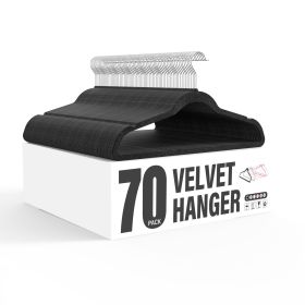 Velvet Hangers 70 Pack, Non-Slip Clothes Hangers with Shoulder Notches, 360° Swivel Hooks, Heavy Duty Coat Suit Hangers for Closet Space Saving, Black