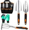 Essential Garden Tool Set - Heavy Duty, Non-Slip Grip, Ergonomic Gardening Hand Tools Kit Includes Transplanter, Trowel, Rake, Bag, and Gloves