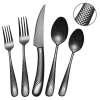 Runfly 20 Piece Hammered Black Silverware Set, 18/10 Stainless Steel Flatware Set, Set Service for 4