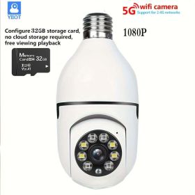 5G DualBand WiFi HD Bulb Camera Secure Home (Model: E27 Camera + Memory Card)