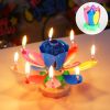 1pc Lotus Music Birthday Candle; Children's Creative Rotating Flowering Singing Lotus Lantern Cake Decoration